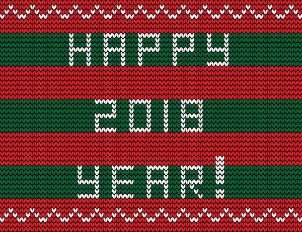 Text glücklich 2018 Jahr auf gestreiften rot und grün gestrickten Hintergrund — Stockvektor