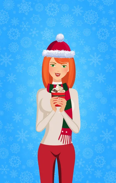 Navidad y año nuevo ilustración de linda chica de jengibre en santa — Vector de stock