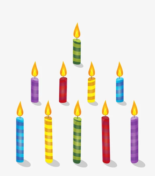 Εικονογράφηση διάνυσμα χρωματιστές ριγέ κεριά καύση απομονωμένες — Διανυσματικό Αρχείο