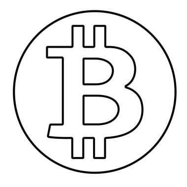 Siyah anahat bitcoin izole üzerinde beyaz arka plan oturum açın. Vektör