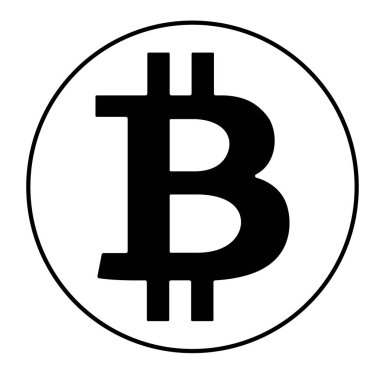 Siyah bitcoin işareti simgesi beyaz arka plan üzerinde izole. Vektör hastası