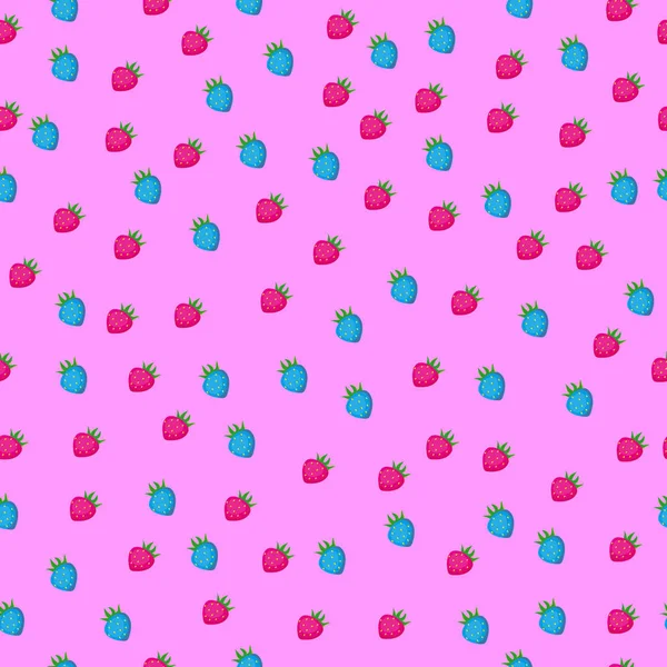 Patrón sin costuras con linda fresa de dibujos animados sobre fondo rosa — Vector de stock
