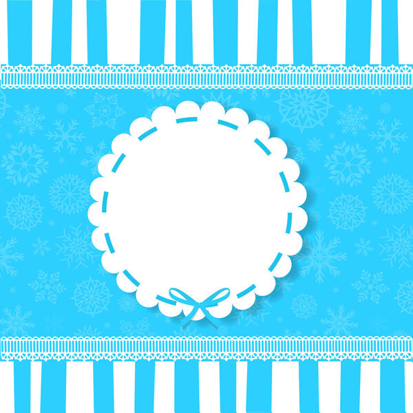 Greeting card with blue bow on round template