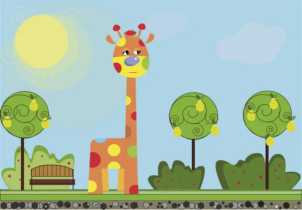 Vector illustration of Cute cartoon funny giraffe walking in th — Stock Vector