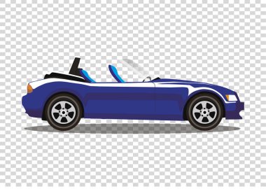Mavi modern karikatür renkli cabriolet araba üzerinde transparen izole