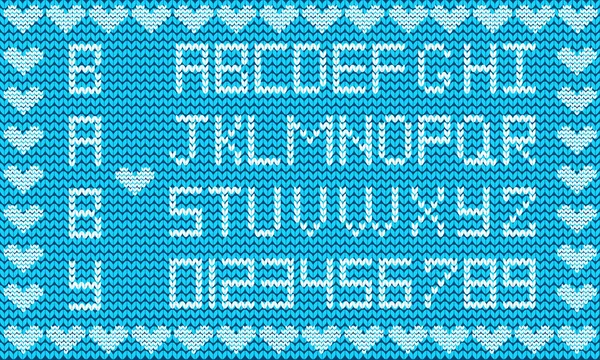 Knitted abc alphabet, knitting pattern, boy light blue fabric b — Stock Vector