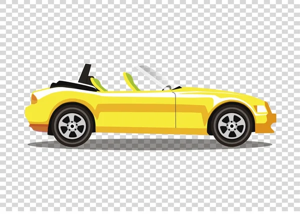 透明で分離された黄色の現代漫画色カブリオレの車 — ストックベクタ