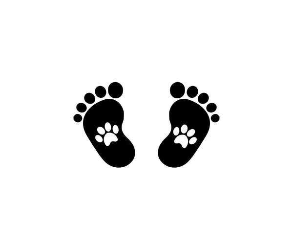 Zwierzę pawprints wewnątrz baby footprints. — Wektor stockowy