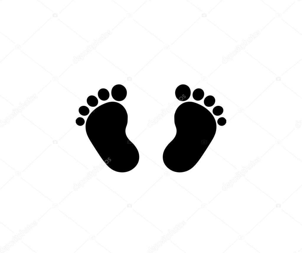 Black silhouette of baby footprints isolated on white background
