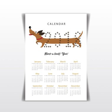 Sevimli çizgi dachshund geçmekte olan yaratıcı takvimi 2018