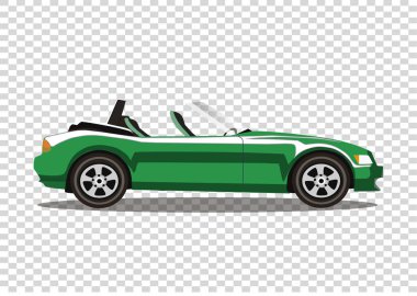 Yeşil modern karikatür cabriolet araba şeffaf arkasında izole