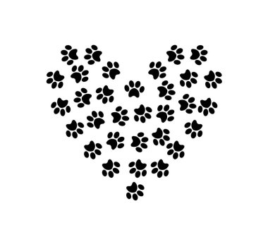 Heart symbol made of pet pawprints isolated on white background. clipart