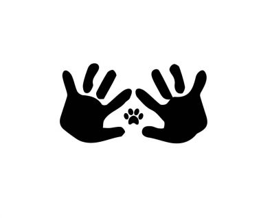 Animal pawprint inside of the frame made of baby handprints. clipart