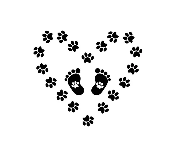 Bebek ayak izi ile pawprints içinde siyah silüeti çerçeveli