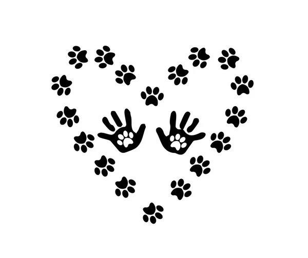 Bebek el izleri ile pawprints içinde siluet siyah çerçeveli