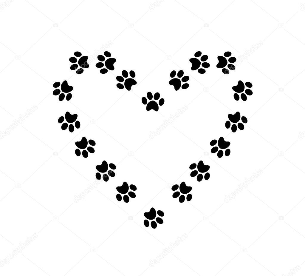 Heart symbol with space for text  made of animal paw prints 
