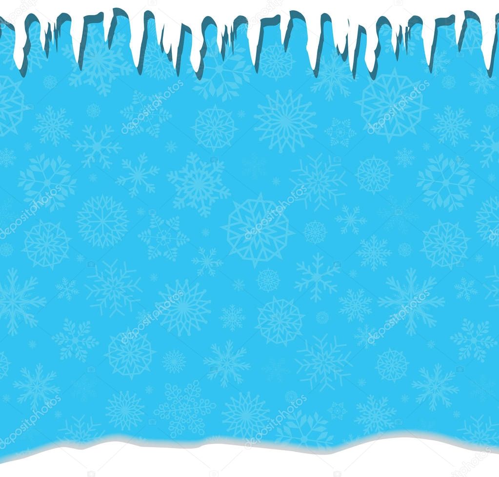 Elegant winter festive  blue background with fallen snowflakes, 