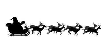 Siyah beyaz arka plan üzerinde Noel Baba'nın kızağı Isolated silueti.
