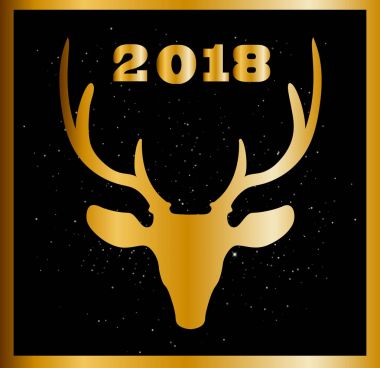 Altın raindeer kafa ile zarif Noel ve yeni yıl kartı 