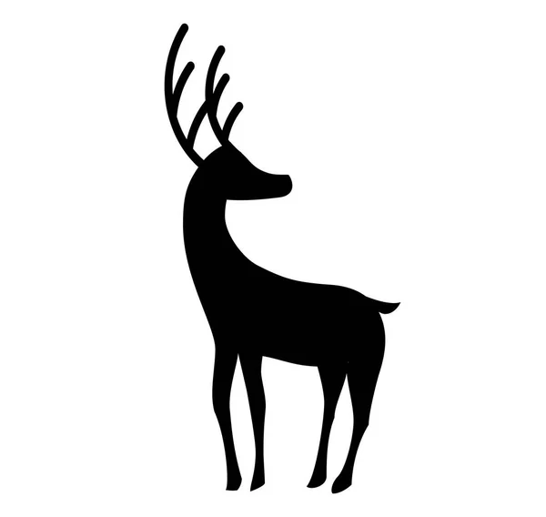 白色背景下站立驯鹿的黑色剪影 — 图库矢量图片