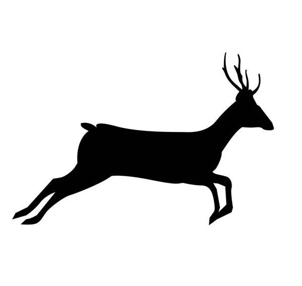 Черный силуэт бегущего северного оленя на белом фоне — стоковый вектор