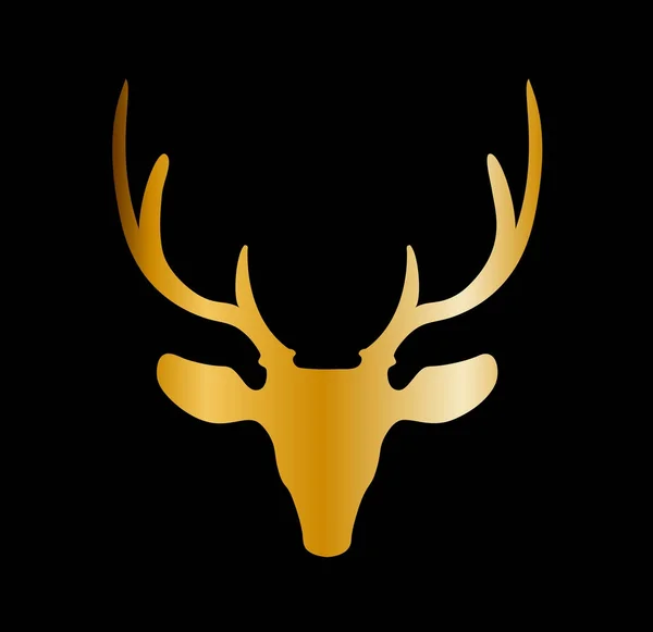 Золотой силуэт головы оленя с большими рогами, изолированными на bl — стоковый вектор