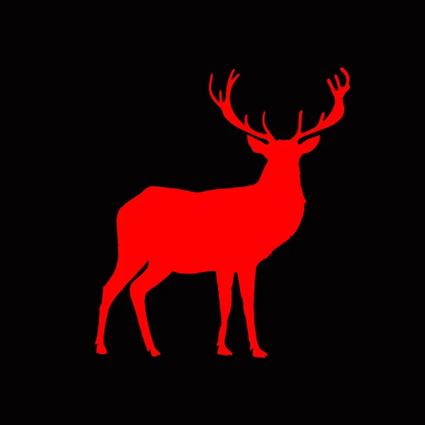 黑色背上有大角的驯鹿的红色剪影 — 图库矢量图片