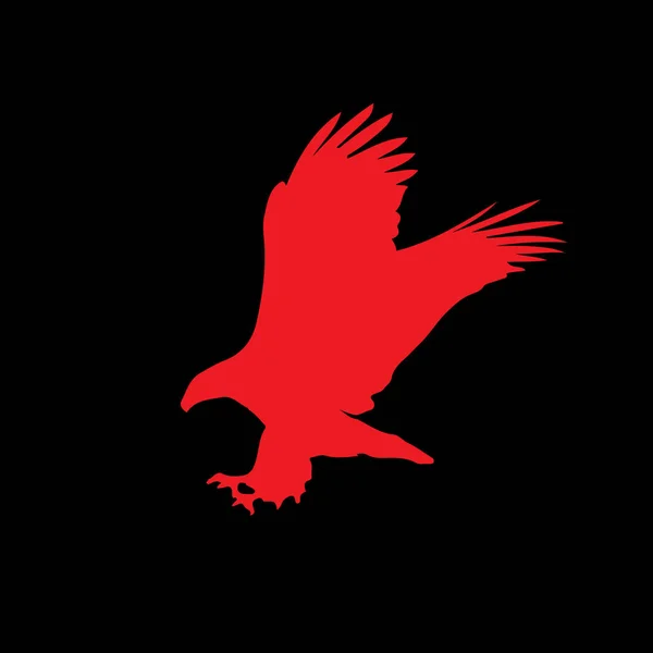 Rote Silhouette des Adlers isoliert auf schwarzem Hintergrund. — Stockvektor