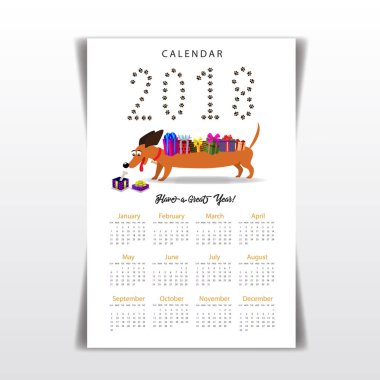 Sevimli çizgi dachshund hediyeler ile olan yaratıcı takvimi 