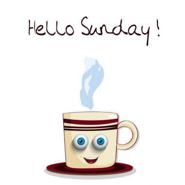 Mavi gözleri ve Hello metnini Kupası pazar gülümseyen sevimli çizgi