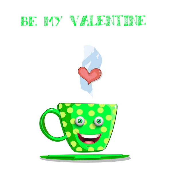 Az én-m Valentin kártya aranyos gőzölgő zöld csésze — Stock Vector