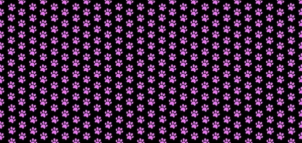 Banner com padrão sem costura rosa de pegadas de animais em preto — Vetor de Stock