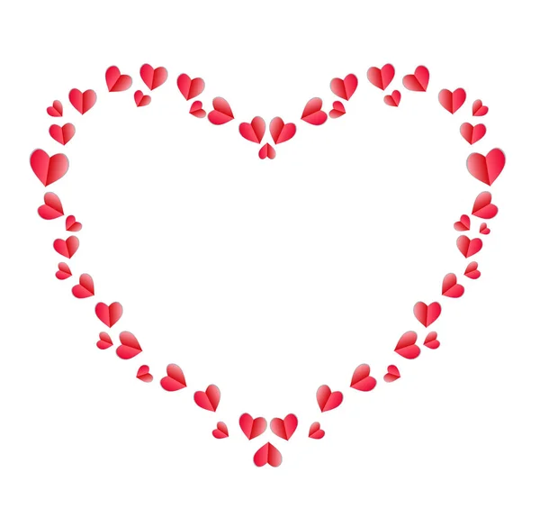 Marco del corazón hecho de corazones de papel doblados rojos — Vector de stock