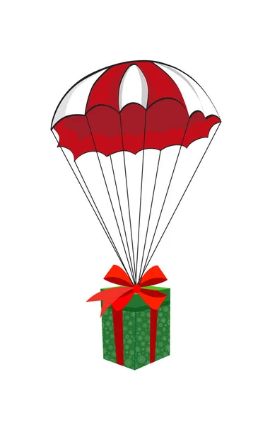 Söta tecknade illustration av året gåva faller ner med parachu — Stock vektor