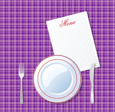 plaka, bıçak, çatal ve kopya alanı ile net sayfası