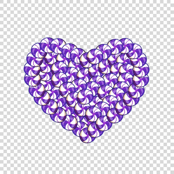 Candy hart gemaakt van violet en wit lollies en snoep ik — Stockvector