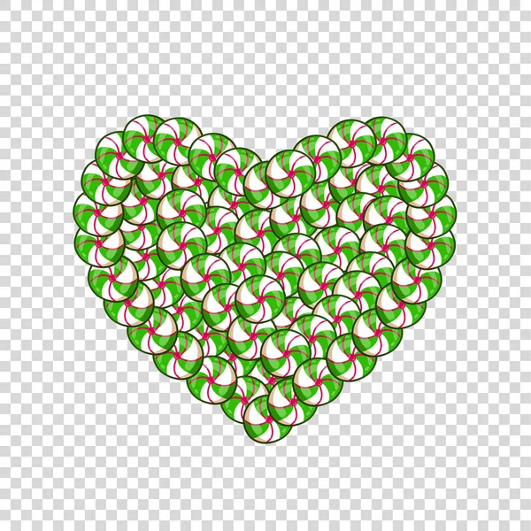 Candy hart gemaakt van groene en witte lollies en snoep isoleren — Stockvector