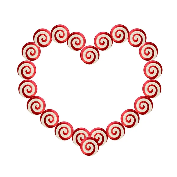 Quadro em forma de coração vermelho e branco feito de lolipops com espaço para — Vetor de Stock