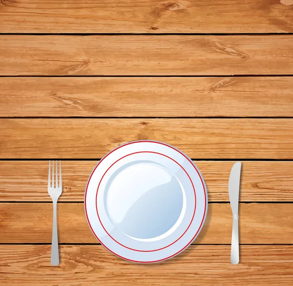 나무 테이블에 저녁 식사를 위한 테이블 설정. — 스톡 벡터