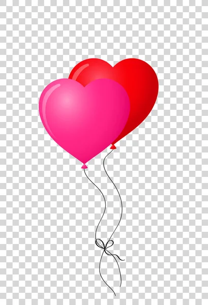 현실적인 심장 모양의 헬륨의 루비 레드와 활기찬 핑크 쌍 — 스톡 사진