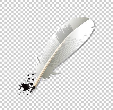 Beyaz gerçekçi mürekkep tüy kalem ve mürekkep sıçramak izole 