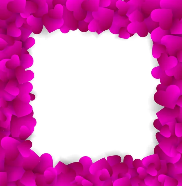 Marco cuadrado elegante hecho de corazones de papel rosa lindo — Vector de stock