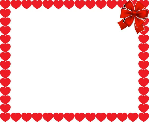Valentines frame met rode harten en lint — Stockvector