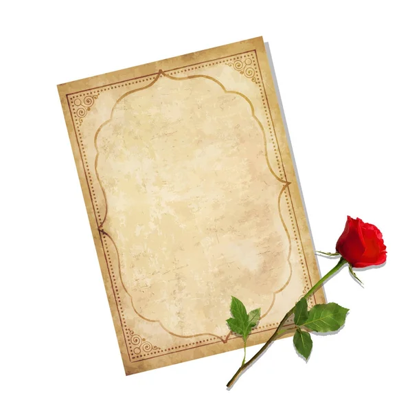 Старовинний шаблон любовної пошти з червоною трояндою — стоковий вектор