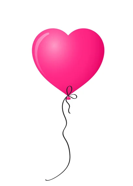 Levendige roze realistische hart gevormde helium ballon — Stockvector