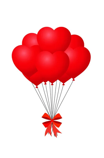 3D realistyczne kilka czerwonych urodziny lub balony Walentynki — Wektor stockowy