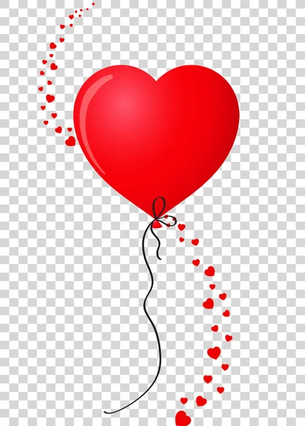 Красный реалистичный гелиевый шар в форме сердца с вертикальными сердцами w — стоковый вектор
