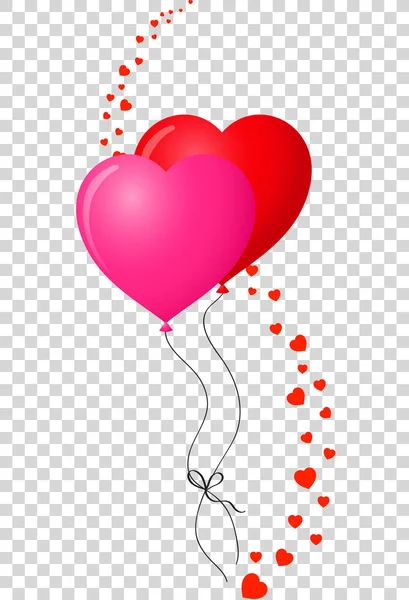 쌍 경계 현실적인 심장의 모양 헬륨 빨간색과 분홍색 ballo — 스톡 벡터