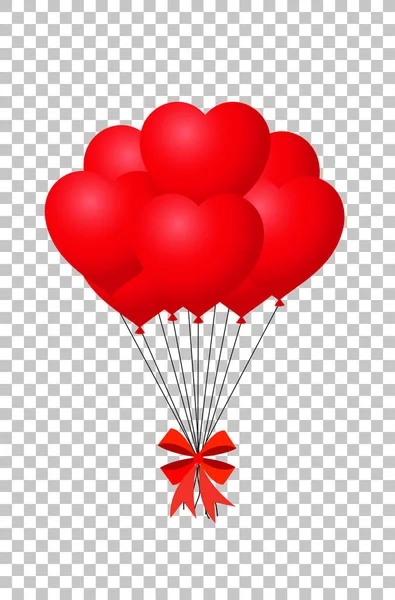 Rode harten ballonnen bos met lint — Stockvector