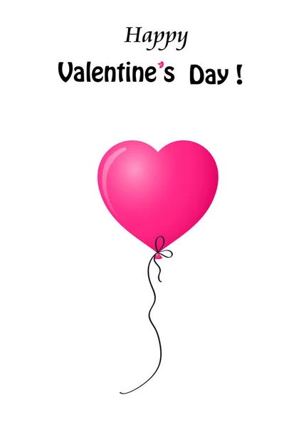 Cartão de saudação dos namorados com balão rosa no fundo branco — Vetor de Stock